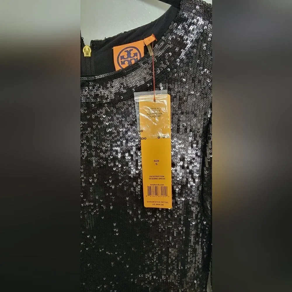 NWT Tory Burch Black Sequin Sheath Dress